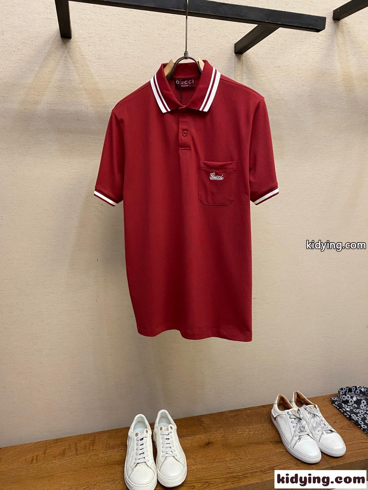 カジュアル コットン 半袖 ポロシャツ グッチ Tシャツ コピー メンズ トップス レッド-0