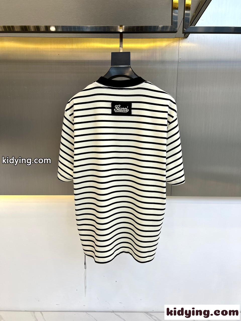 カジュアル お洒落 ボーダー柄 半袖Tシャツ グッチ Tシャツ コピー ベージュ-3