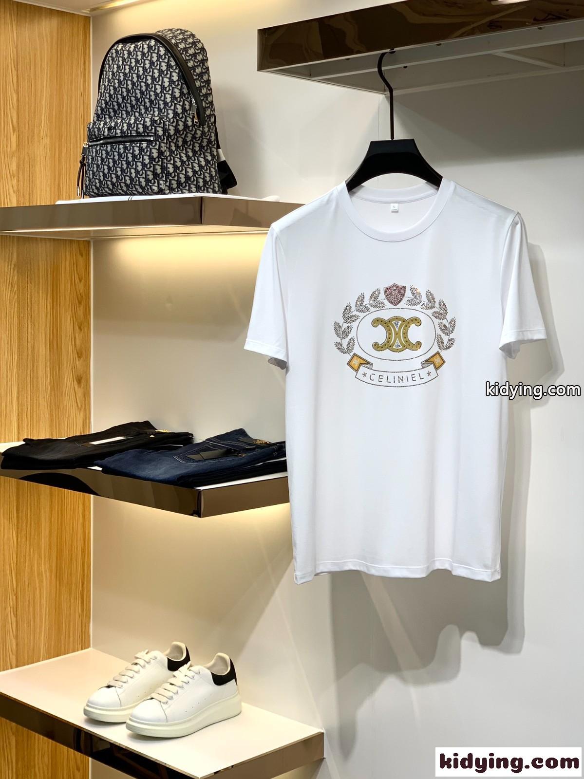 セリーヌ tシャツ コピー メンズ 柔らかい 着心地いい 半袖 クールネック カジュアル おしゃれ ホワイト ブラック-3