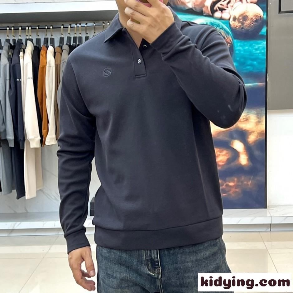 上品 シンプル 長袖 ポロシャツ エルメネジルド・ゼニア Tシャツ 偽物 ロゴ ダークグレー-2
