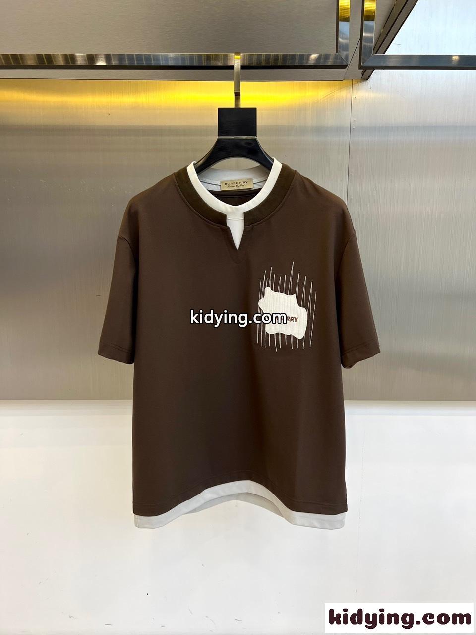 おしゃれ レイヤード風 半袖Tシャツ バーバリー Tシャツ 偽物 コットン ブラウン-1