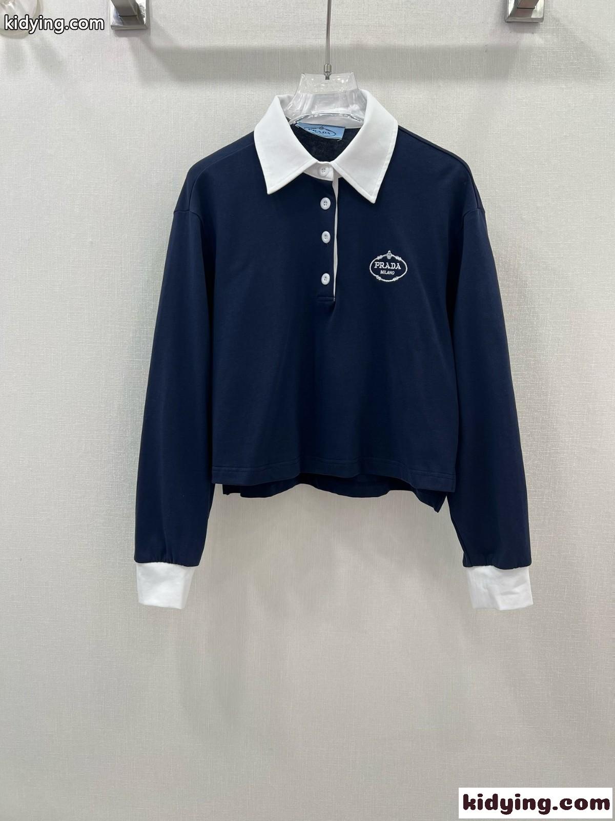 カジュアル コットン ポロシャツ プラダ Tシャツ コピー 長袖 クロップド-0