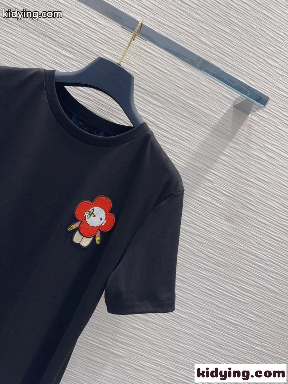 ヴィヴィエンヌパッチTシャツ ルイ・ヴィトン Tシャツ コピー コットン ブラック-2