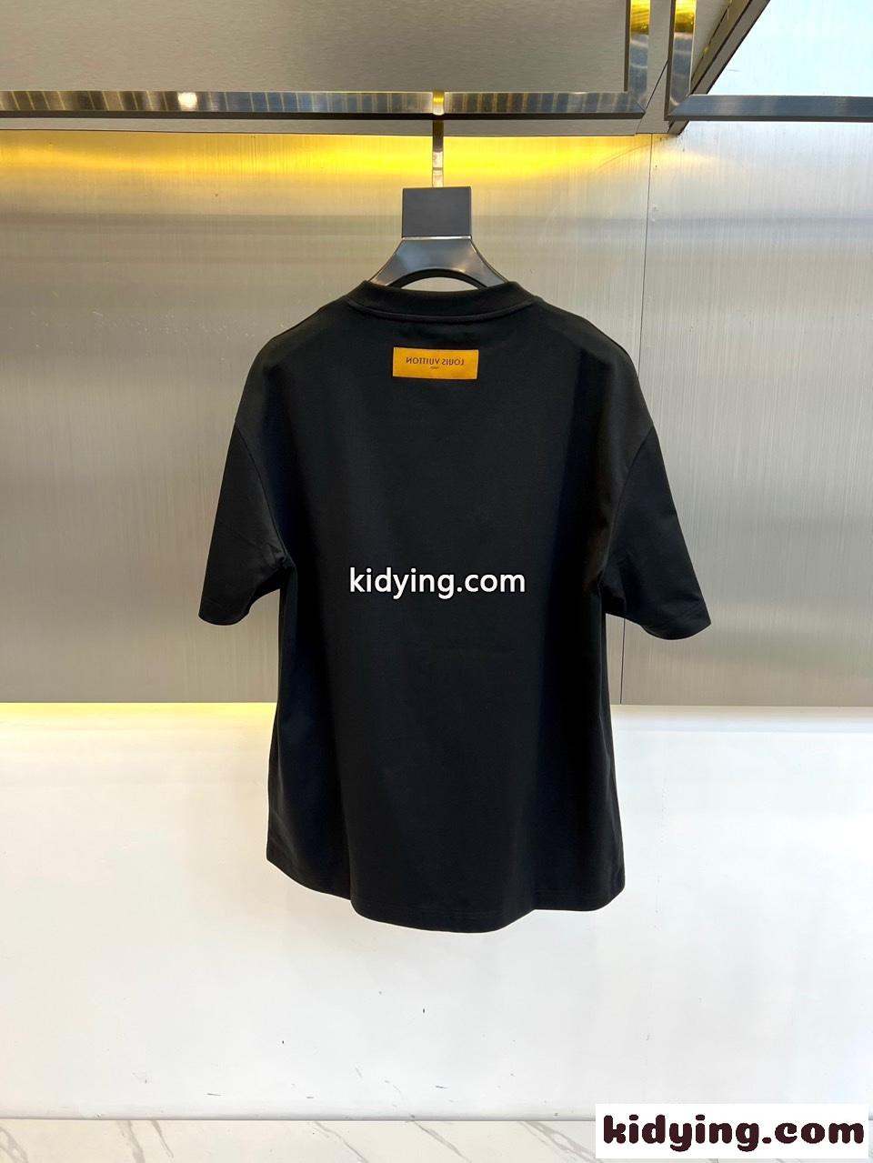 カジュアル ロゴ クルーネック コットン 半袖Tシャツ ルイ・ヴィトン Tシャツ コピー ブラック-4
