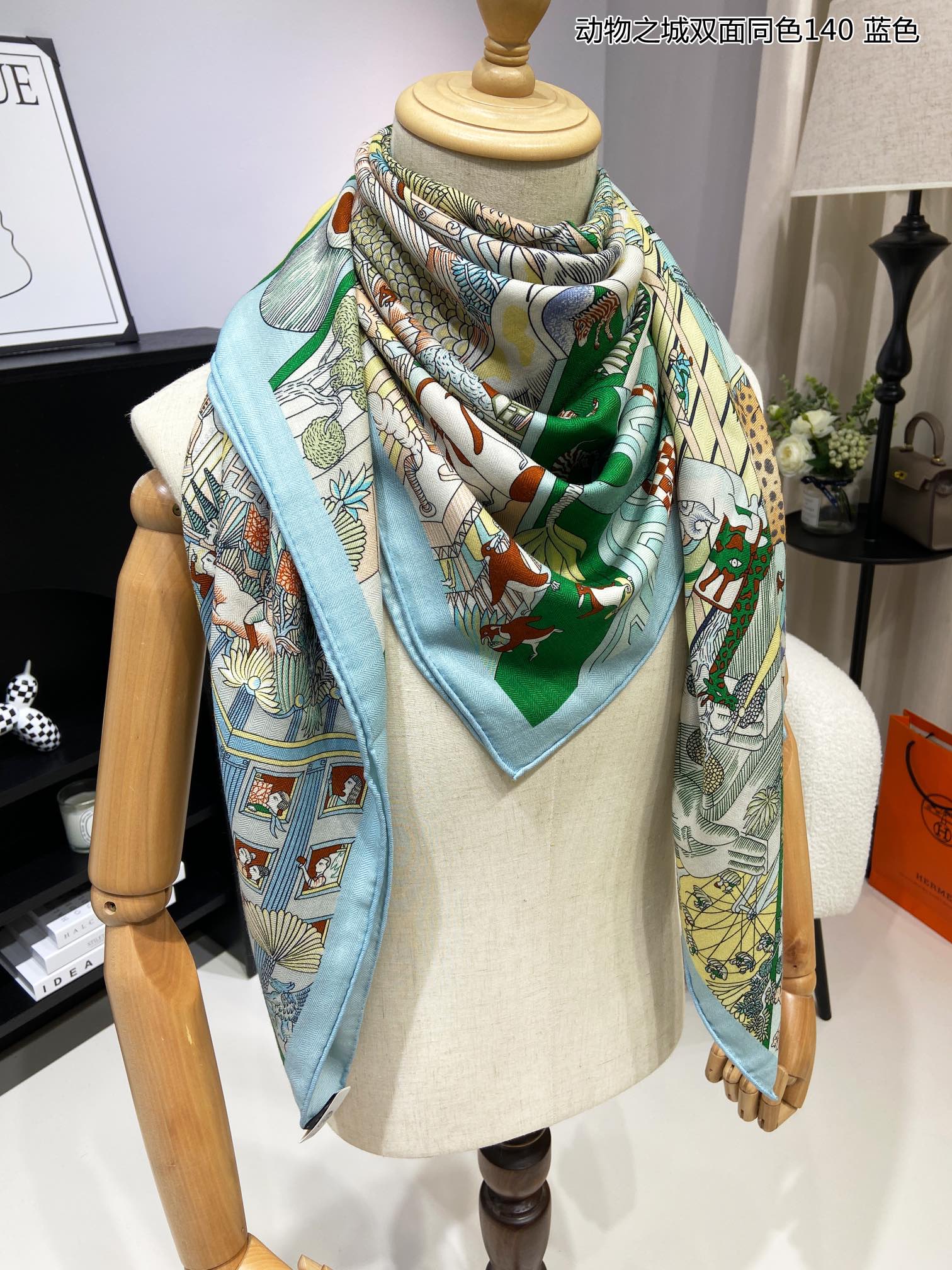 カレ140 ショール シルク&カシミヤ Animapolis エルメス スカーフ コピー 140cm*140cm-1