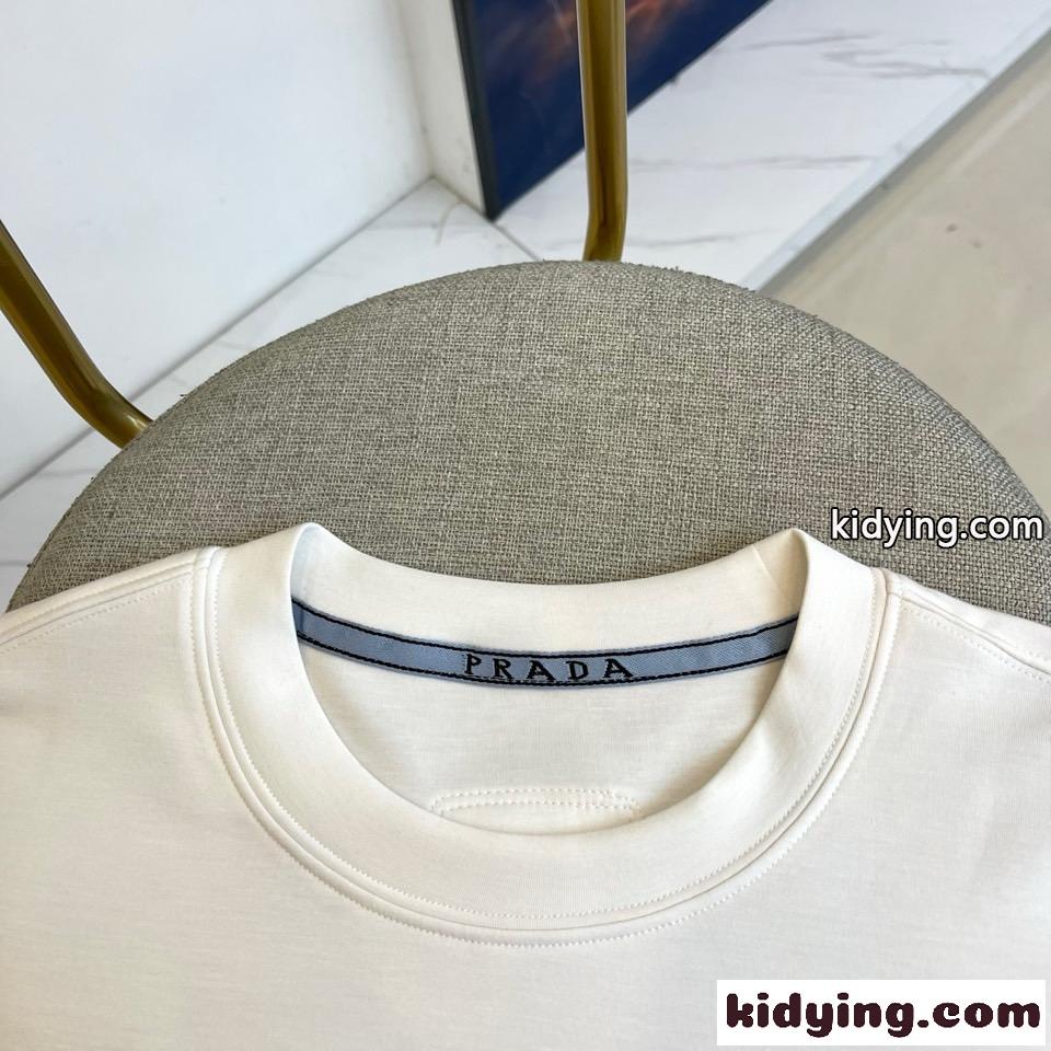 シンプル ロゴ クルーネック 長袖Tシャツ プラダ Tシャツ 偽物 ホワイト-2