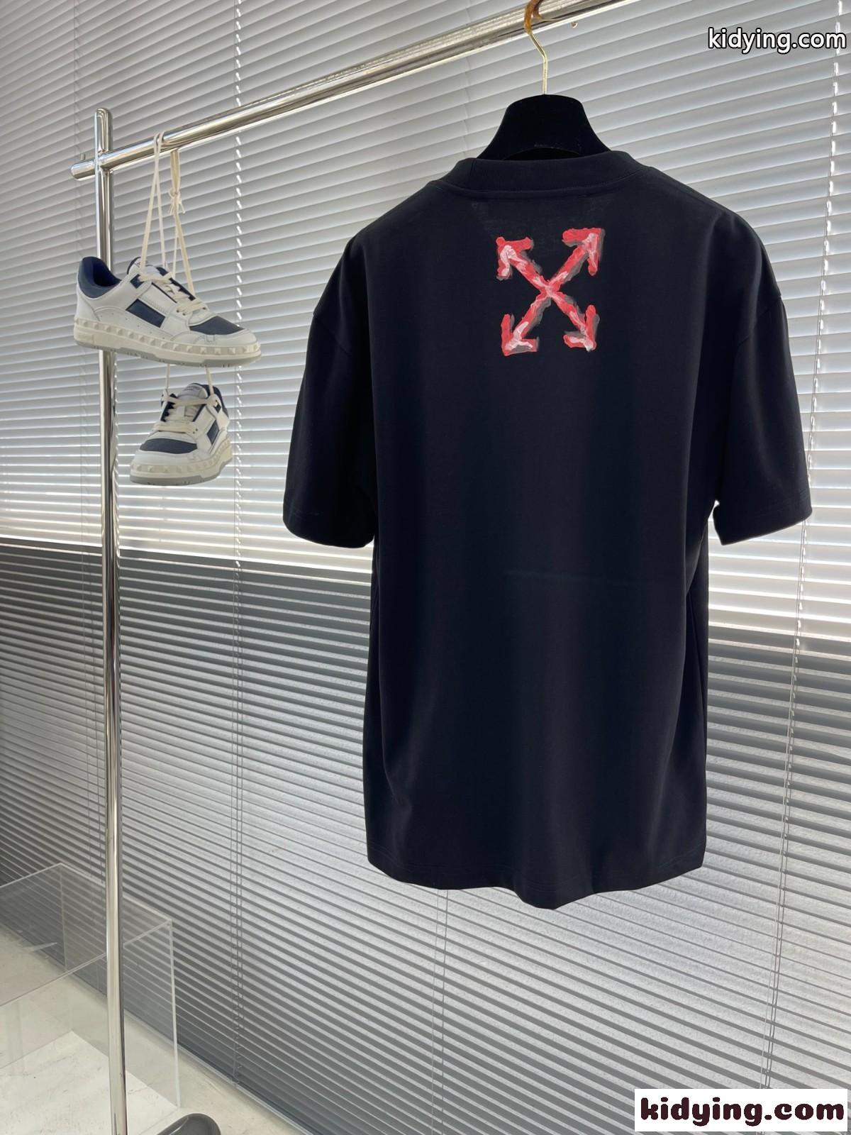カジュアル プリント クルーネック 半袖Tシャツ オフホワイト Tシャツ コピー ブラック-3