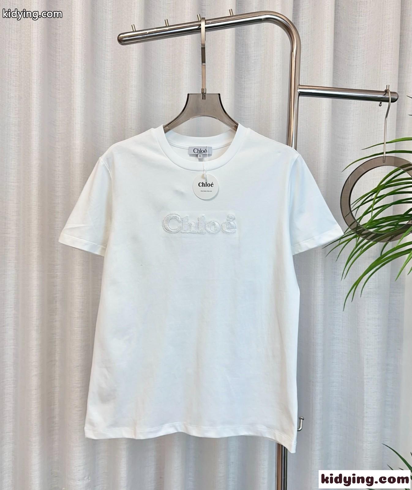 シンプル ロゴ入り 半袖Tシャツ クロエ Tシャツ スーパーコピー クルーネック ホワイト-1
