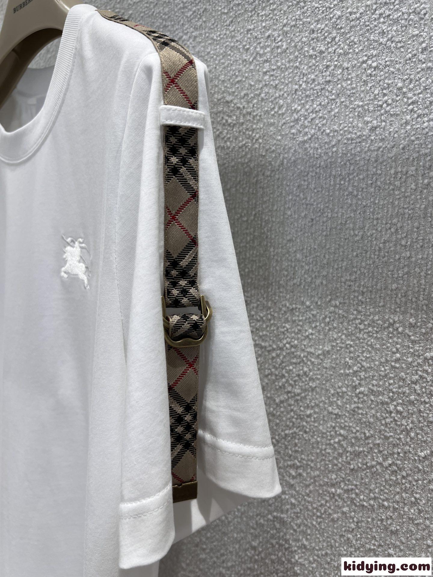 チェックトリム コットン Tシャツドレス バーバリー ワンピース コピー ホワイト-3