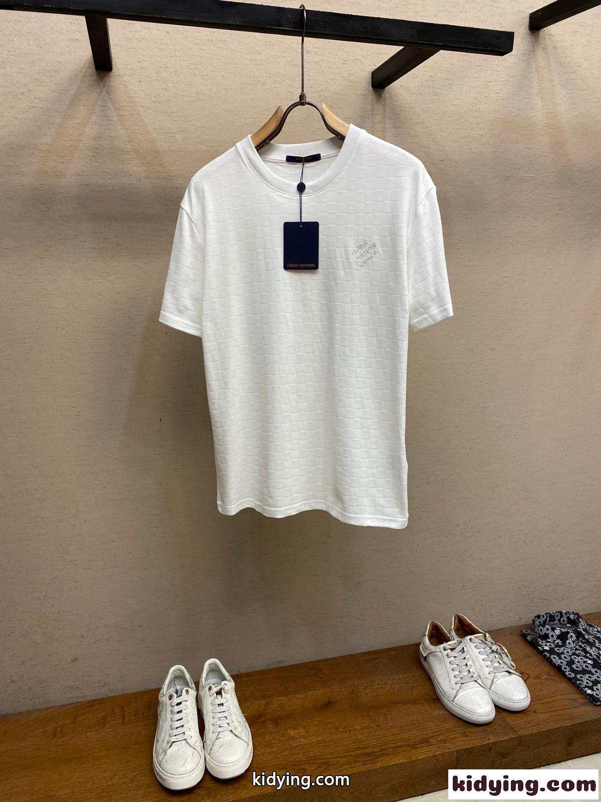 ダミエ クルーネック Tシャツ ルイ・ヴィトン 半袖Tシャツ コピー ホワイト-0