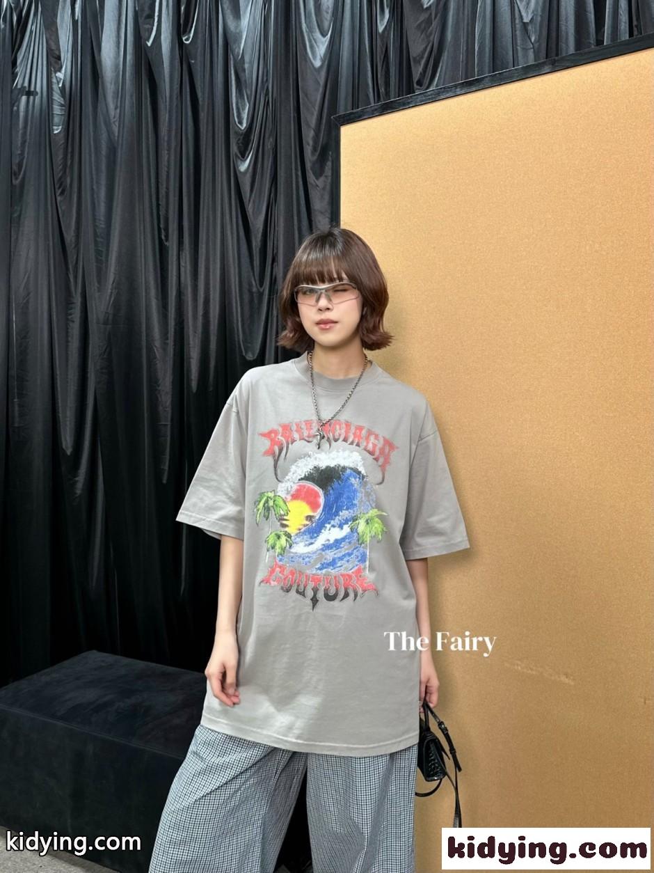 オーバーサイズTシャツ プリント バレンシアガ Tシャツ 偽物 グレー-4