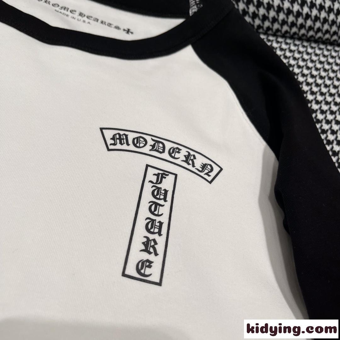 クロムハーツ tシャツ コピー おしゃれ バイカラー ロゴ クルーネック 長袖 定番 人気 カジュアル-0