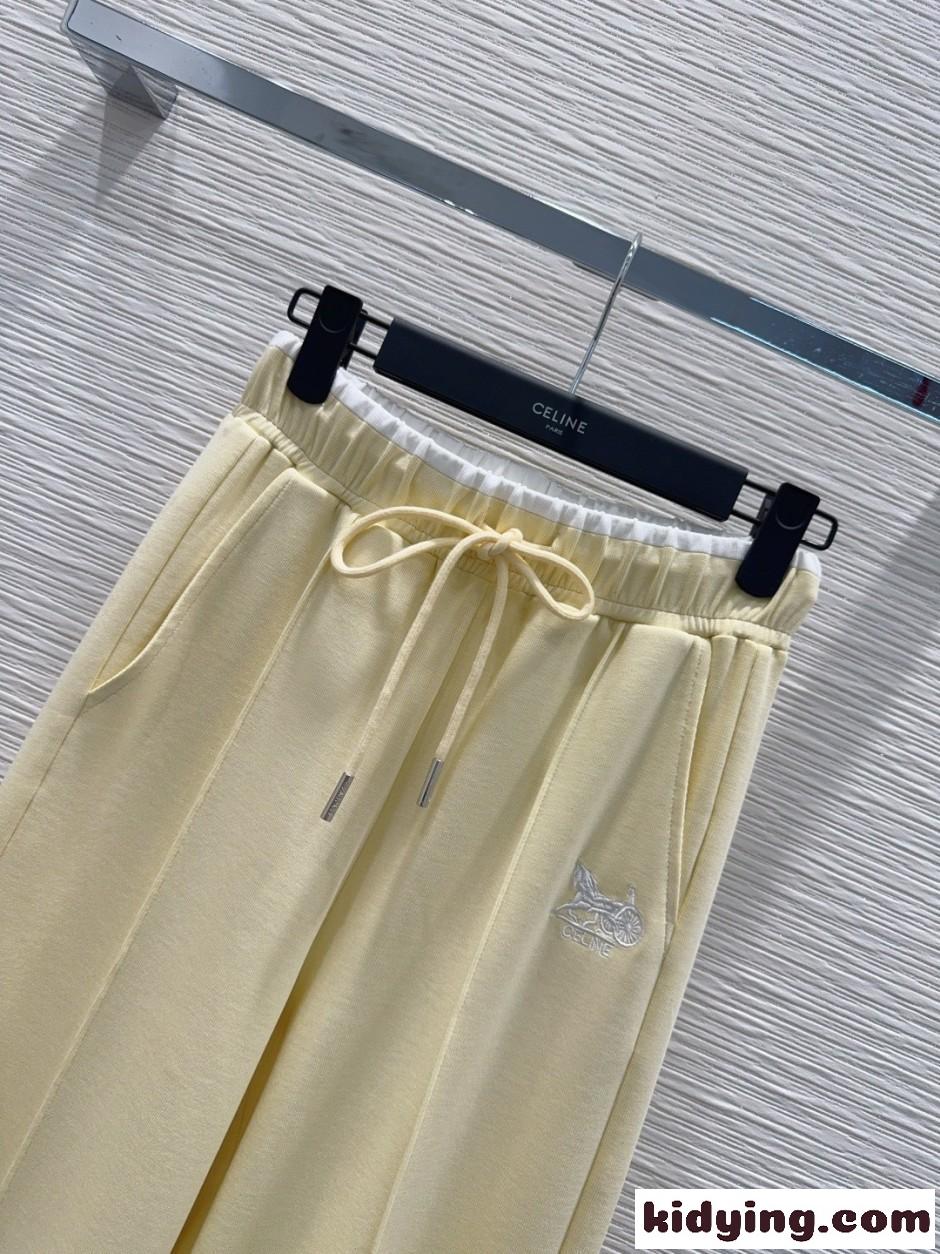 スタイリッシュ ロゴ刺繍 カジュアルパンツ セリーヌ パンツ 偽物 イエロー-2