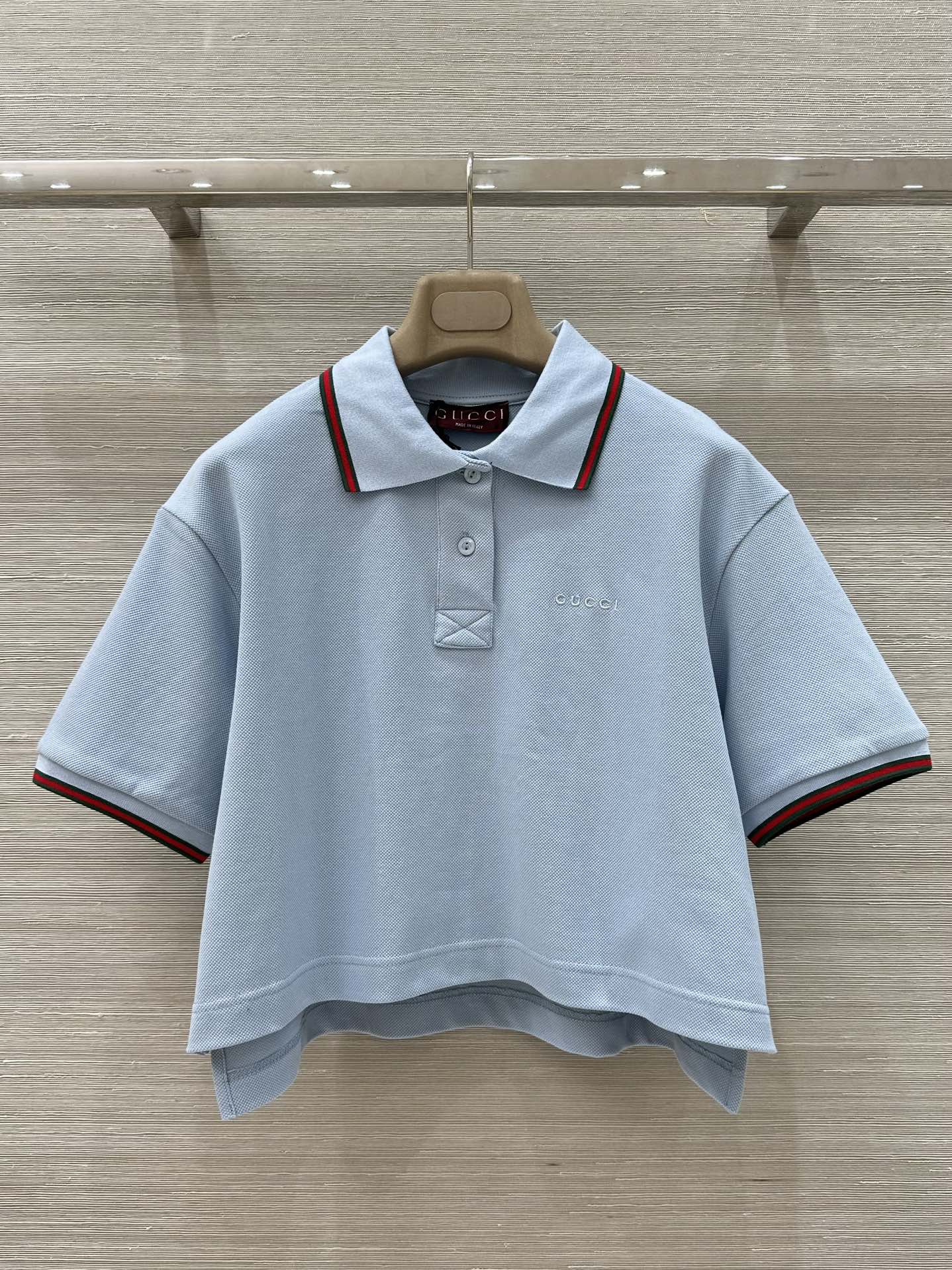 カジュアル ロゴ刺繍 ポロシャツ グッチ Tシャツ コピー コットンピケ ライトブルー-2
