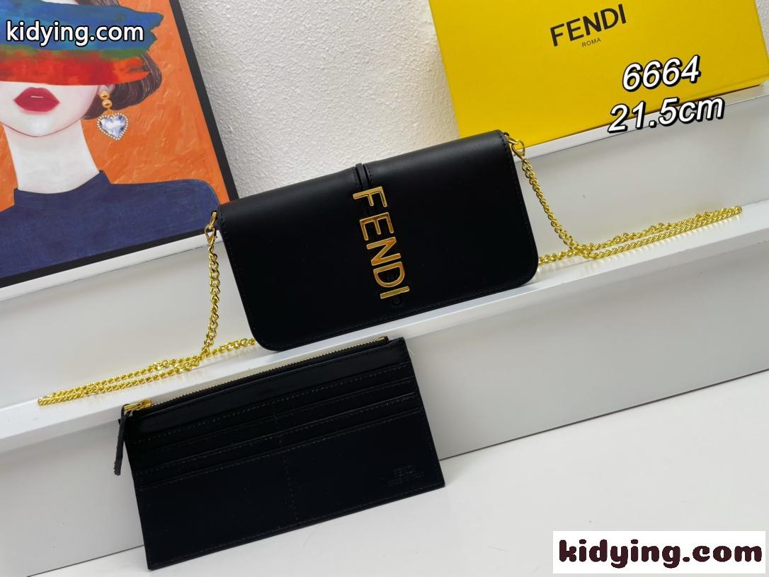 フェンディグラフィ 財布内蔵ミニバッグ スーパーコピー ブラックレザー チェーン 財布-0