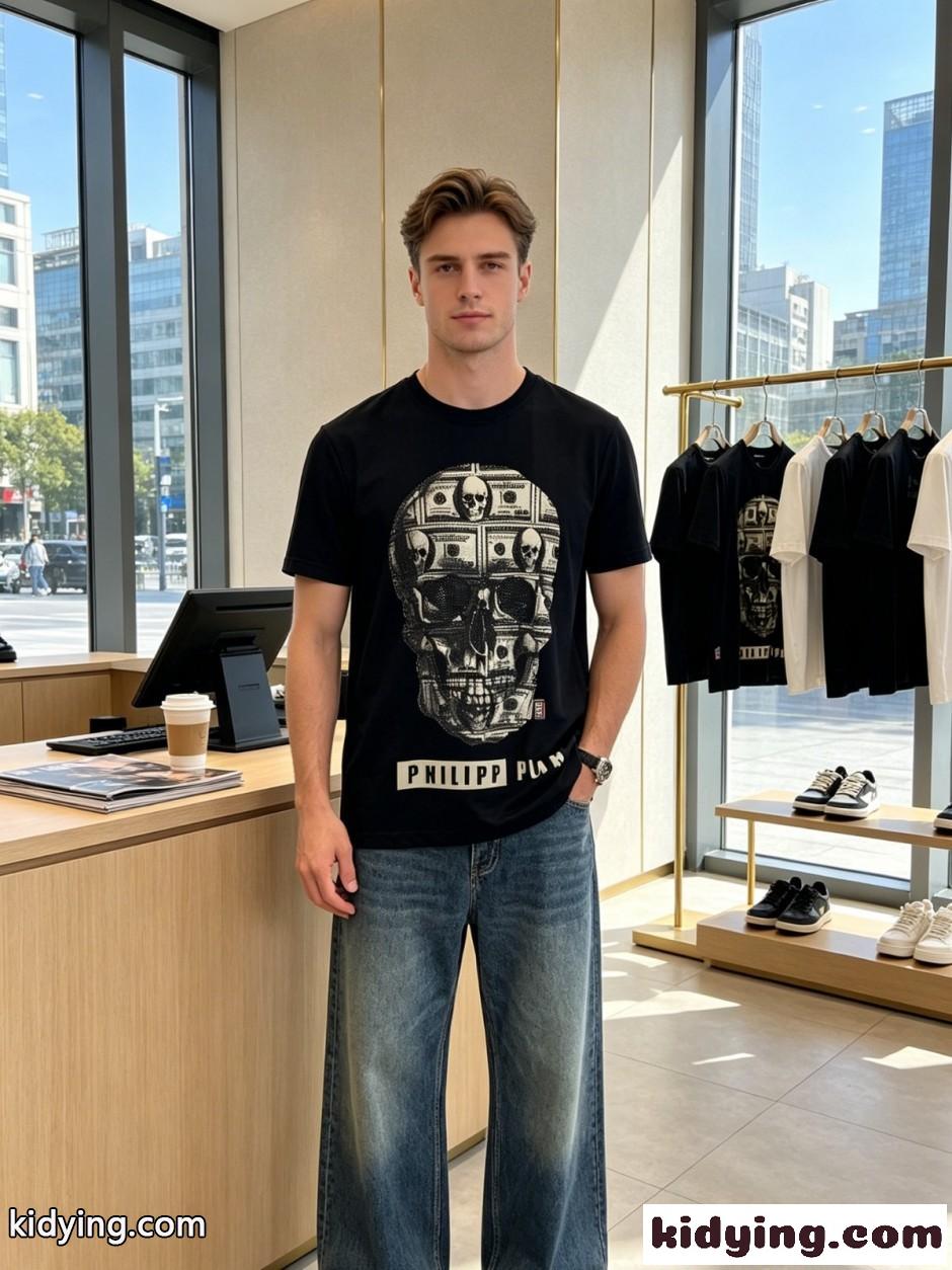 ストリート カジュアル 半袖Tシャツ フィリッププレイン Tシャツ 偽物 クルーネック-0