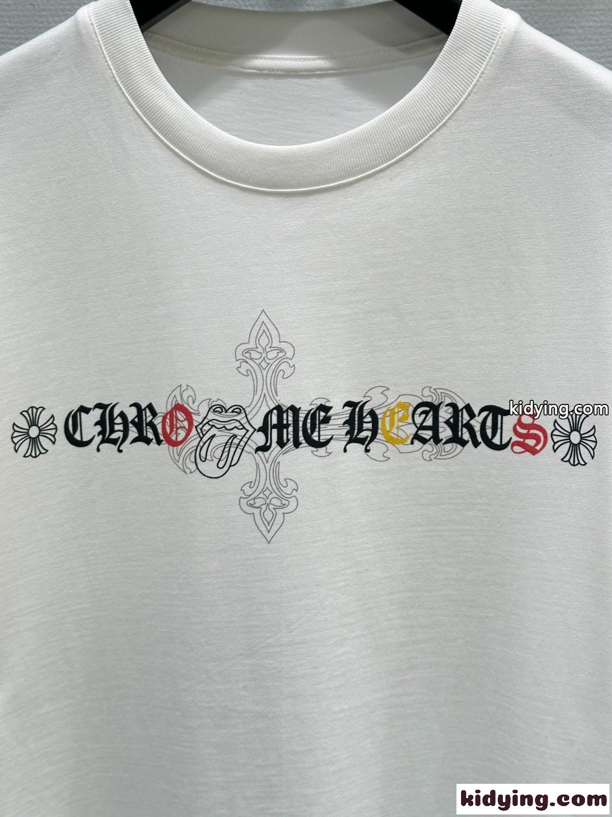 ユニセックス プリント 半袖Tシャツ クロムハーツ Tシャツ コピー コットン ホワイト-1