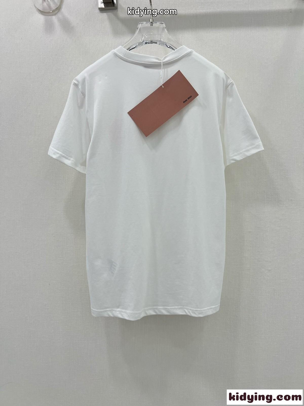 ベーシック ハート ロゴ コットン 半袖Tシャツ ミュウミュウ Tシャツ コピー ホワイト-1