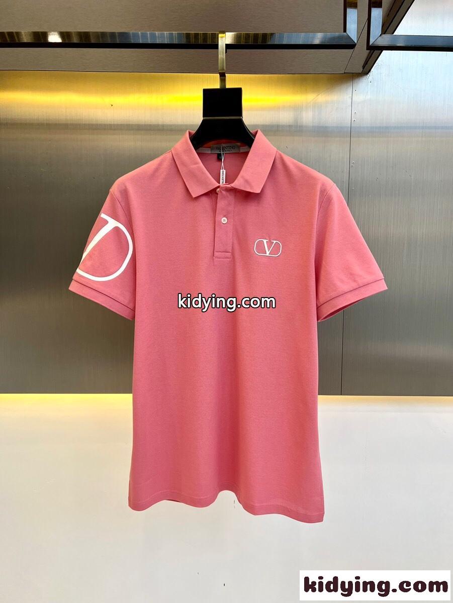 定番 人気 カジュアル コットンピケ Vロゴ 半袖ポロシャツ ヴァレンティノ Tシャツ コピー ピンク-0