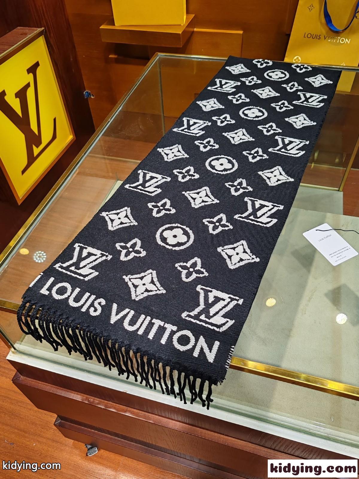 人気 ウール & カシミヤ マフラー・LV 3D ルイヴィトン スカーフ コピー ブラック-2