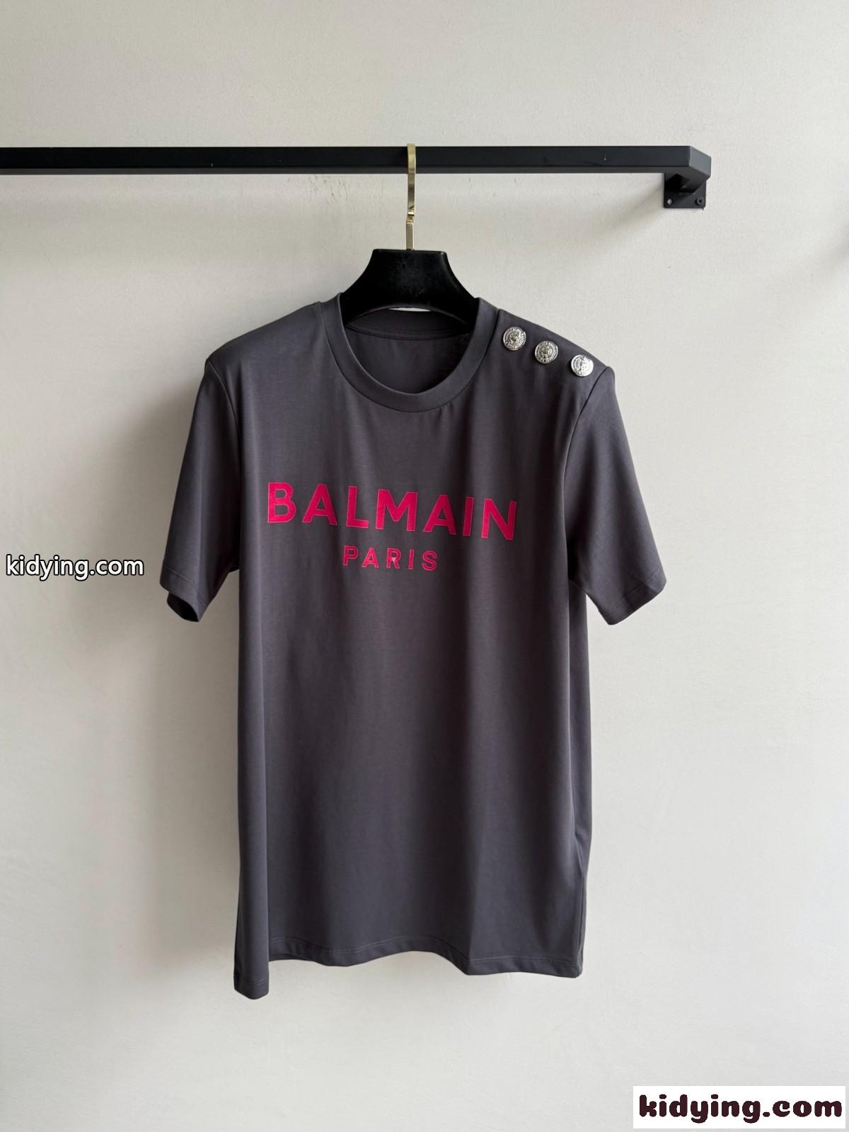 シンプル おしゃれ ロゴ入り 半袖Tシャツ バルマン Tシャツ コピー グレー-0