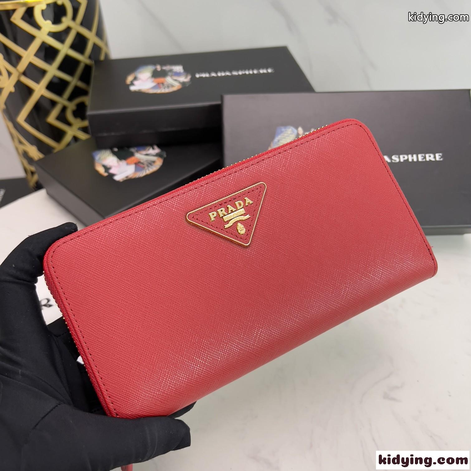 レディース 長財布 プラダ 財布 コピー 小銭入れ 大容量 使いやすい ラウンドファスナー レッド-1