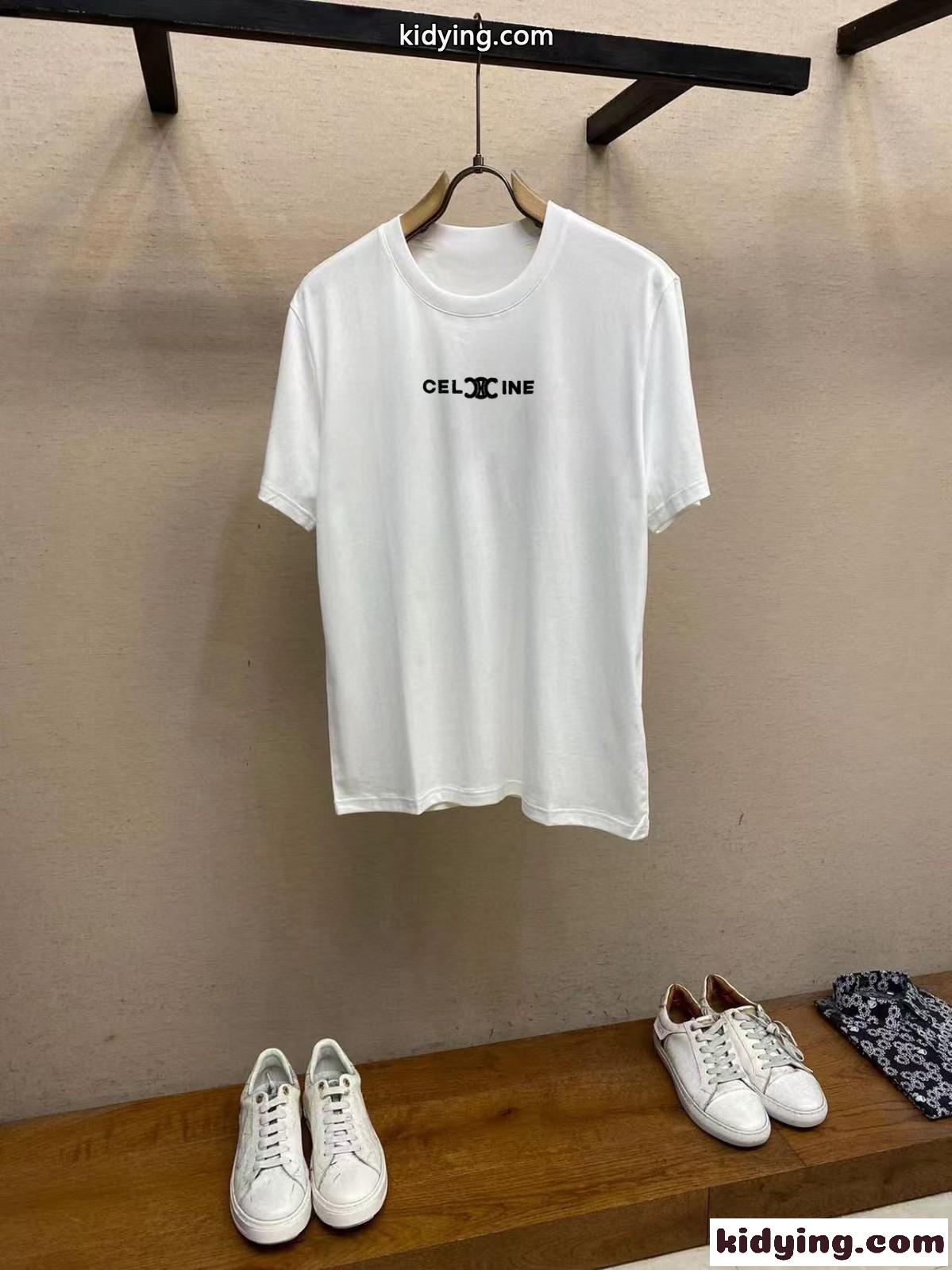 シンプル 合わせやすい クルーネック セリーヌ Tシャツ コピー コットン 半袖-1