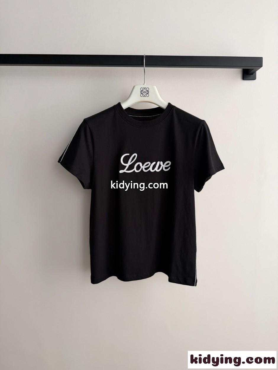 ベーシック 合わせやすい ロゴ入り 半袖Tシャツ ロエベ Tシャツ 偽物 ブラック-0