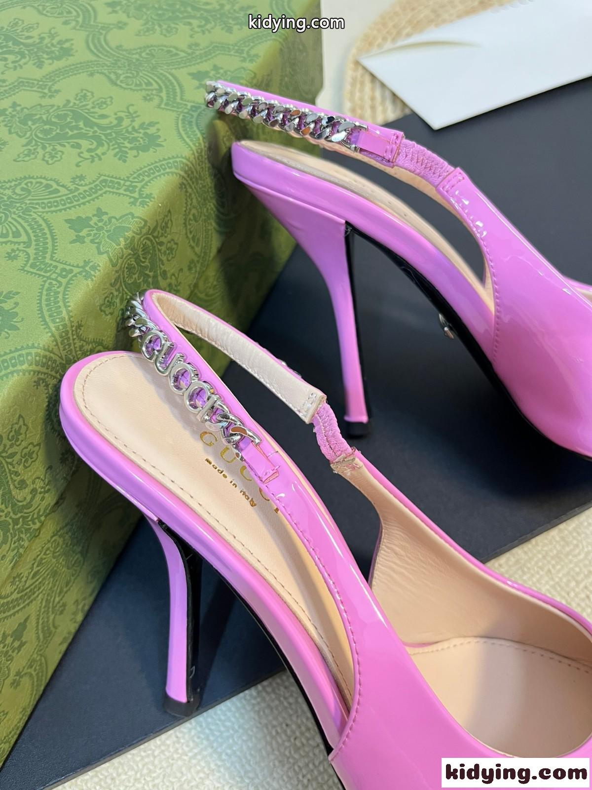 スリングバックパンプス グッチ パンプス スーパーコピー パテントレザー ピンク-4