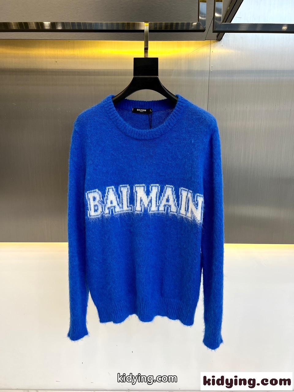 人気 ロゴ 合わせやすい バルマン セーター コピー ウールブレンド ブルー-1