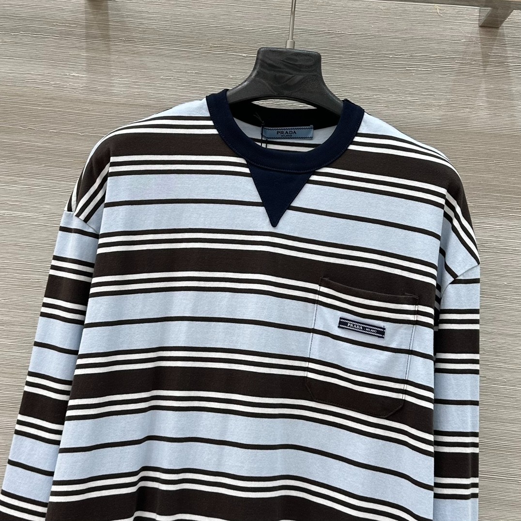 ストライプ コットン 長袖Tシャツ プラダ Tシャツ 偽物 オーバーサイズ-0
