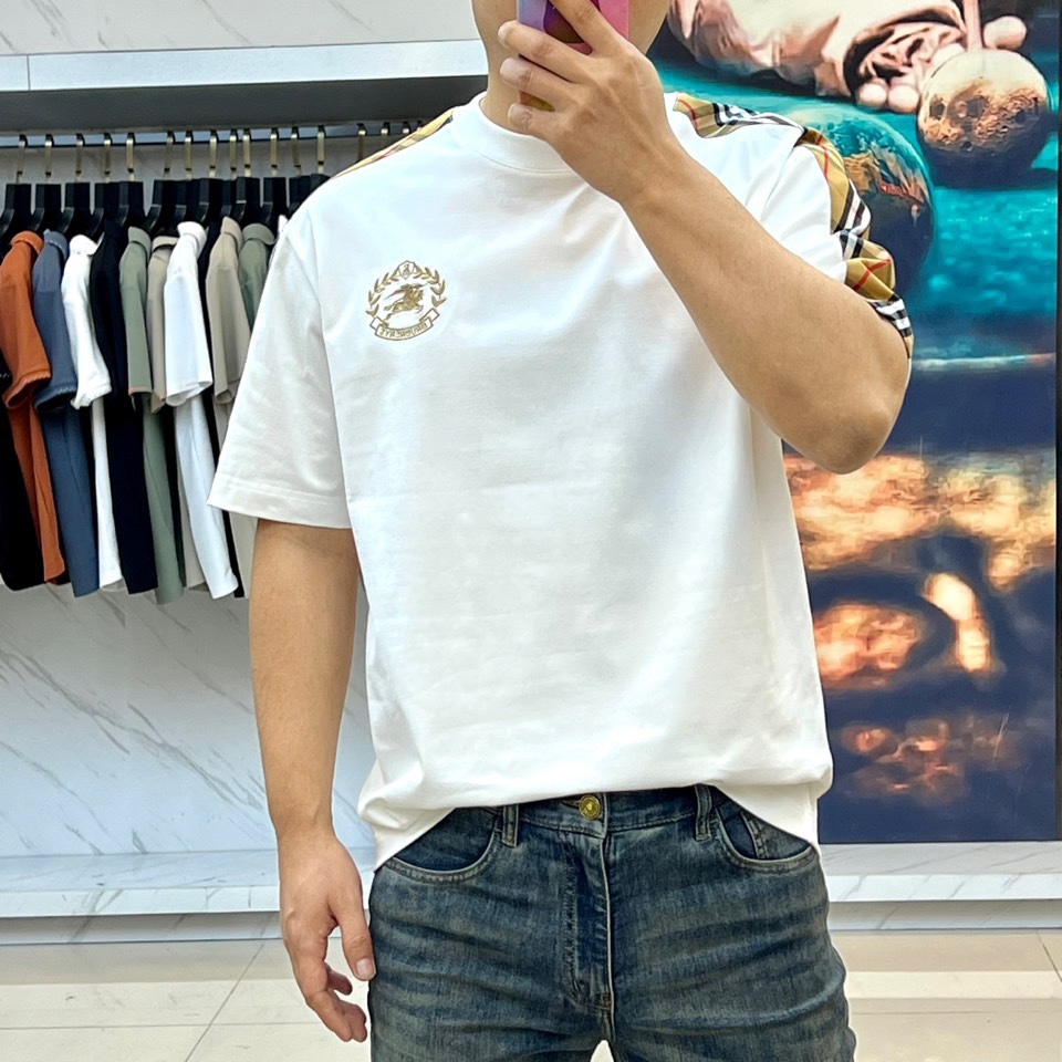 カジュアル コットン クルーネック Tシャツ バーバリー 半袖Tシャツ コピー ホワイト-1