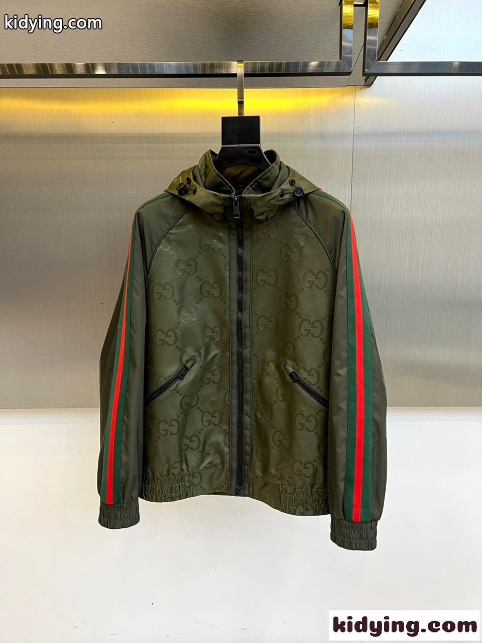 上品 カジュアル フード付きジャケット グッチ ジャケット 偽物 グリーン-0