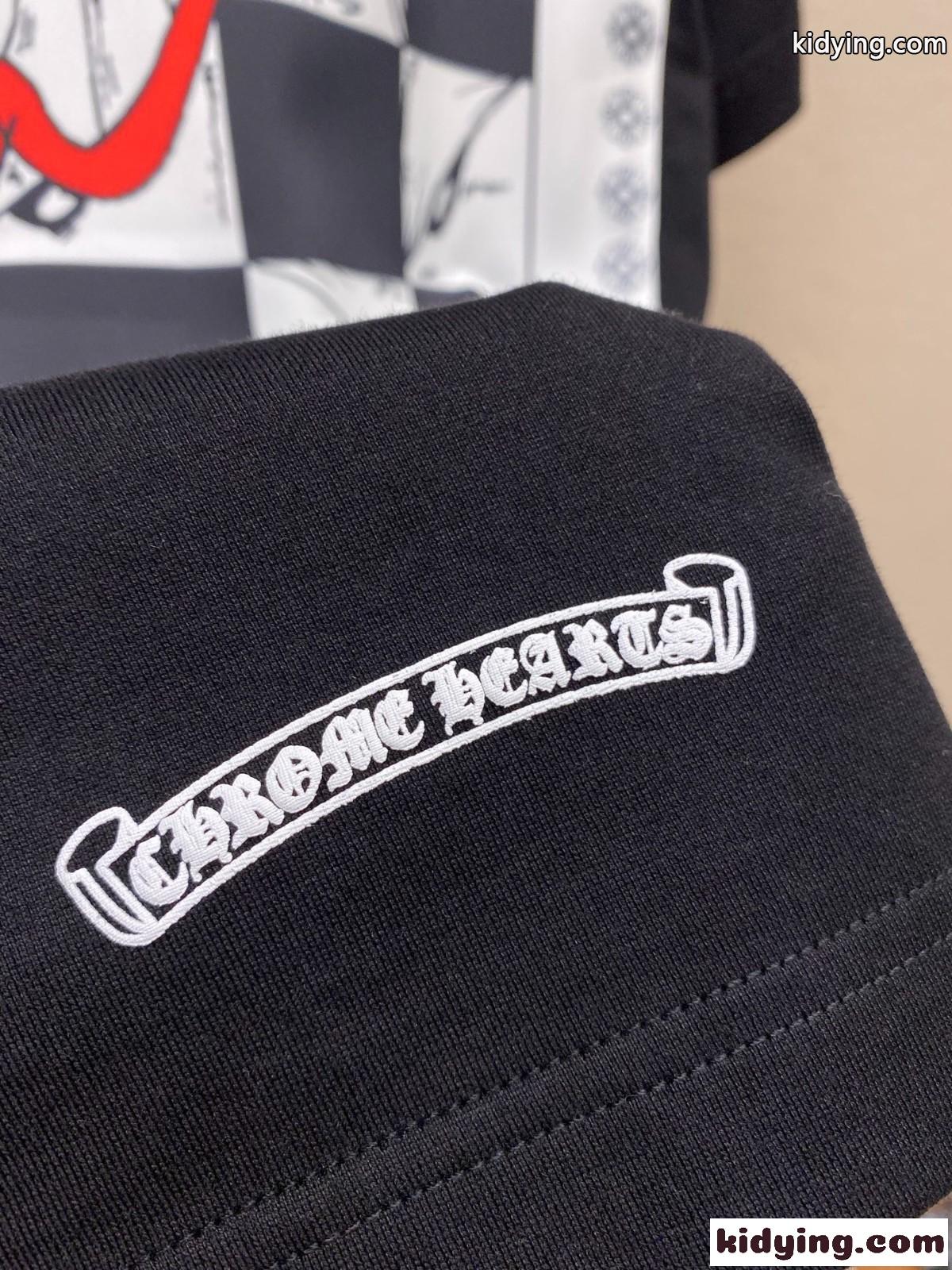 クロムハーツ Tシャツ コピー クルーネック ユニセックス ストリート 半袖Tシャツ ブラック-4