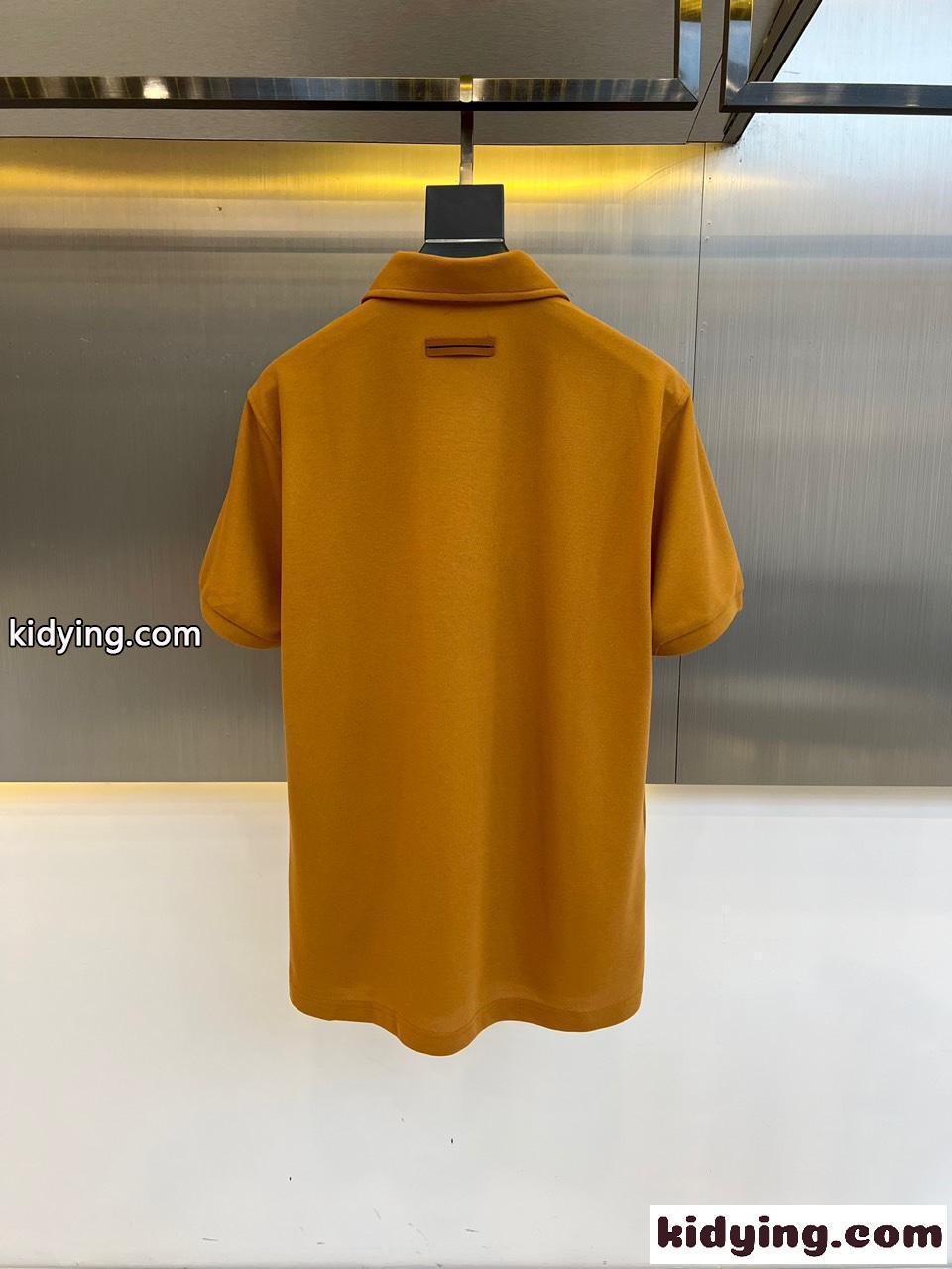 洗練された エルメネジルド・ゼニア 半袖Tシャツ コピー コットンピケ ポロシャツ オレンジ-3