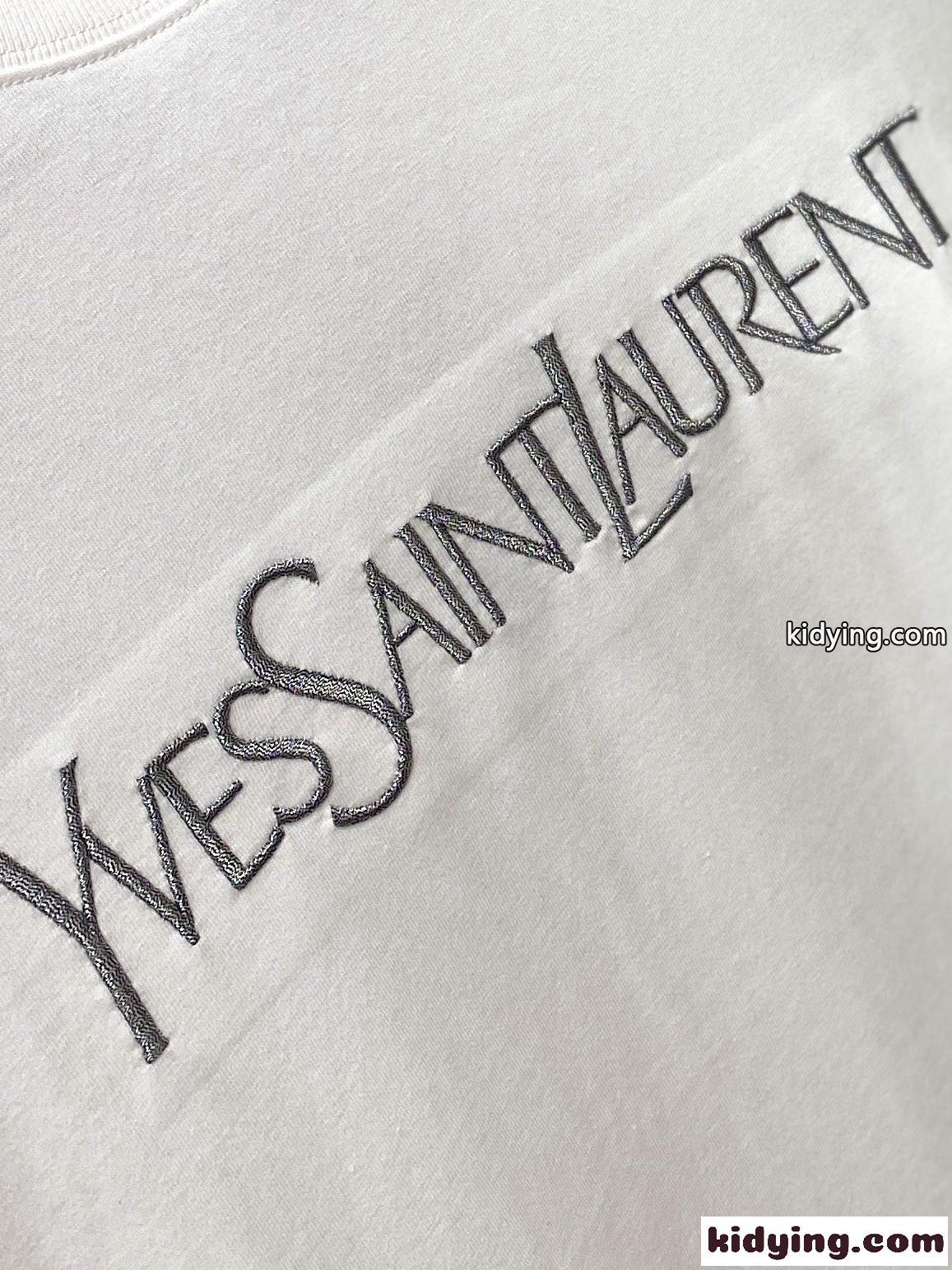 イヴ・サンローラン Tシャツ コピー シンプル 合わせやすい クルーネック 半袖 ホワイト-3