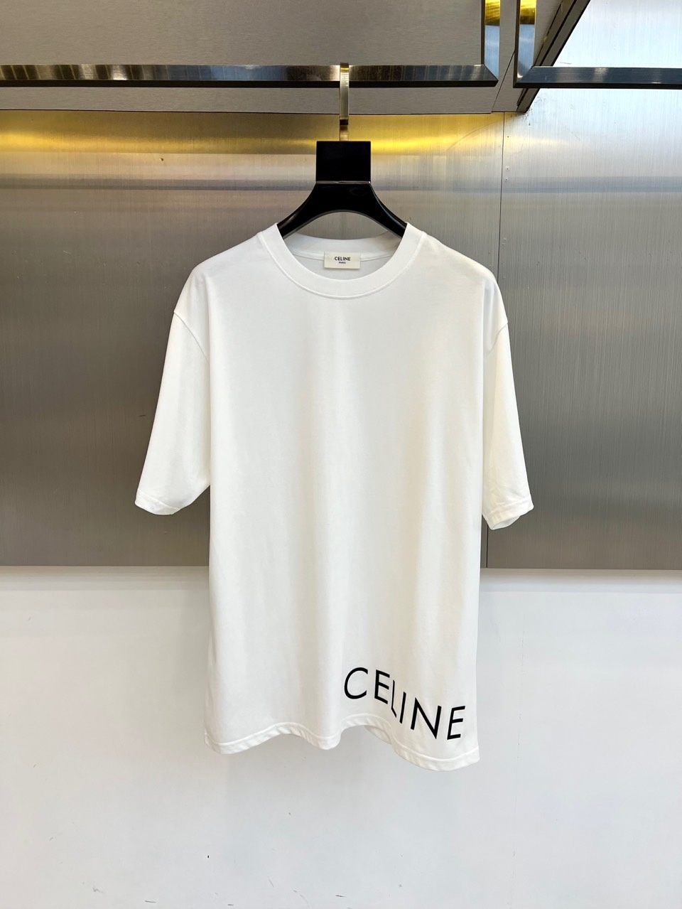 シンプル ロゴプリント 半袖Tシャツ セリーヌ Tシャツ 偽物 クルーネック ホワイト-0