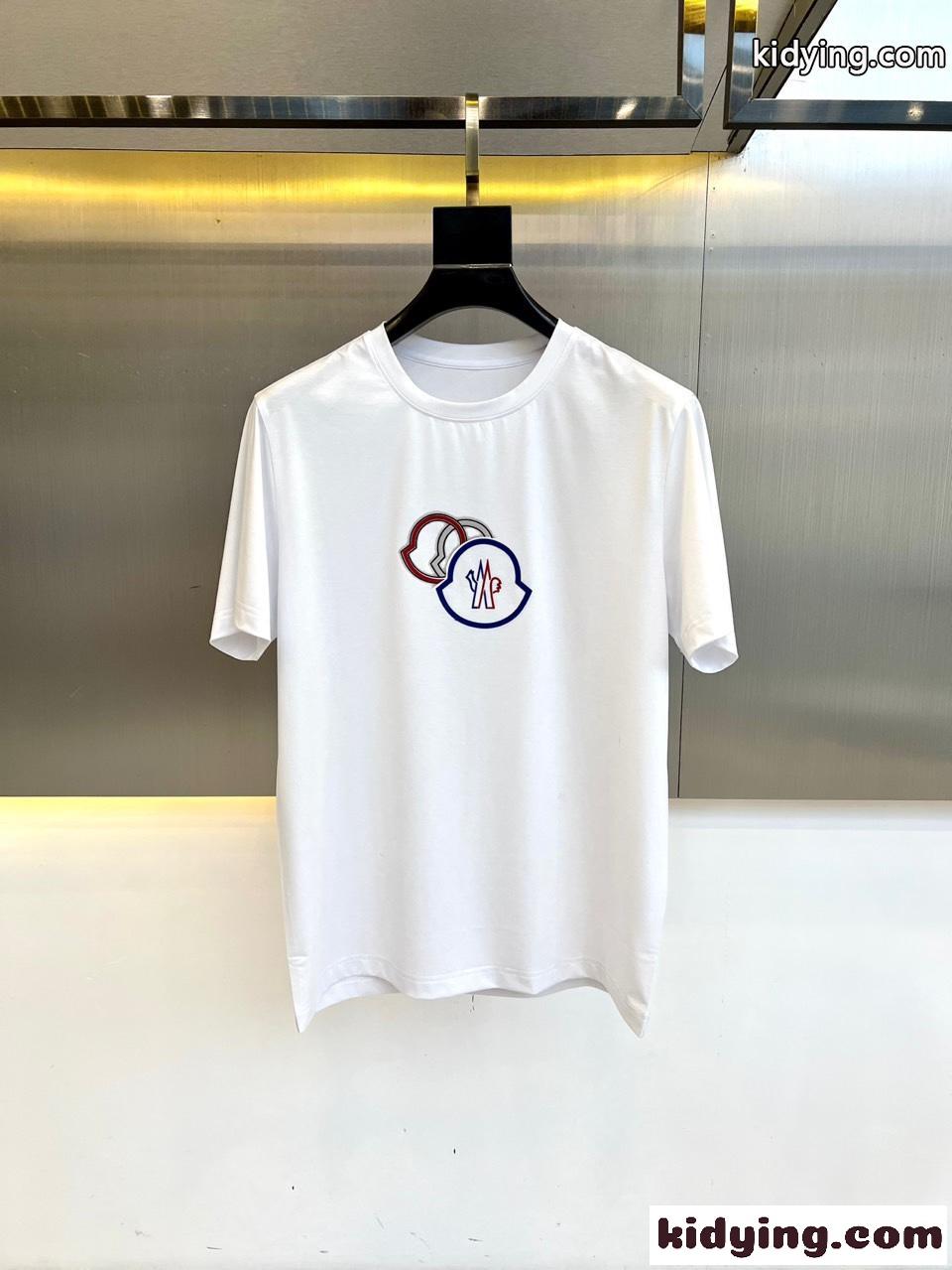 カジュアル 快適 ロゴ コットン 半袖Tシャツ モンクレール Tシャツ 偽物 ホワイト-1