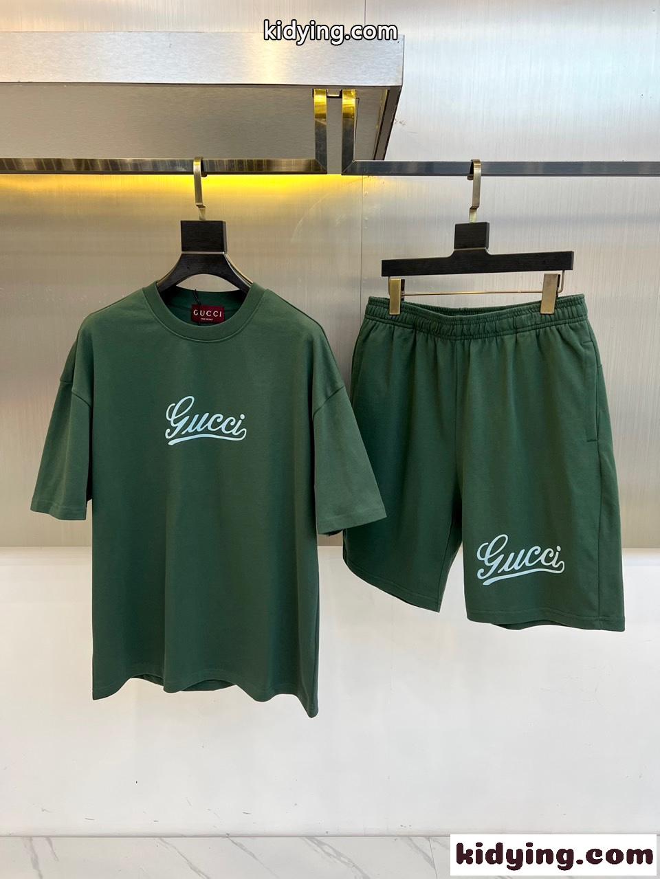 クルーネック 半袖Tシャツ ショートパンツ 上下セット グッチ セットアップ 偽物 グリーン-0