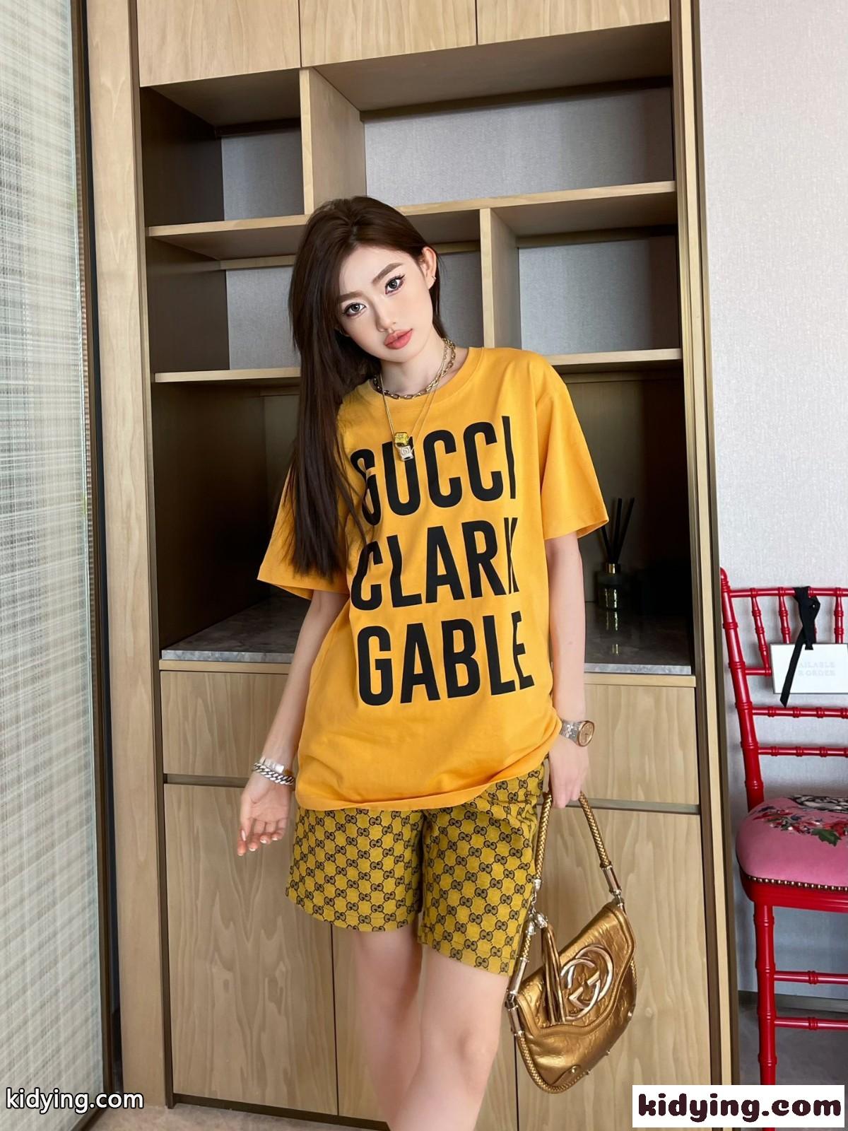 ユニセックス Gucci Clark Gable プリント クルーネック グッチ Tシャツ コピー 半袖 トップス-4