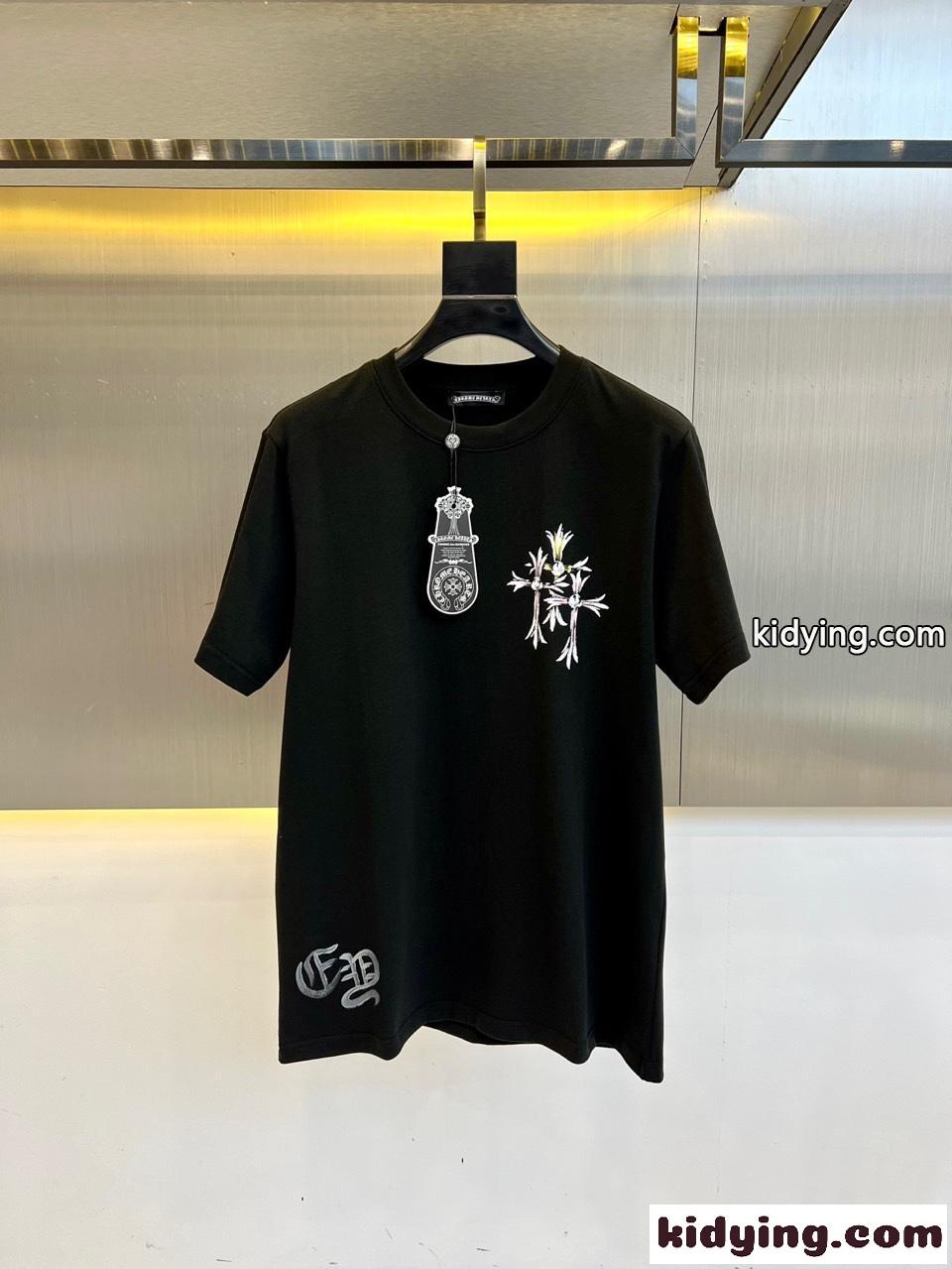 ストリート カジュアル プリント クロムハーツ Tシャツ 偽物 コットン ブラック-0