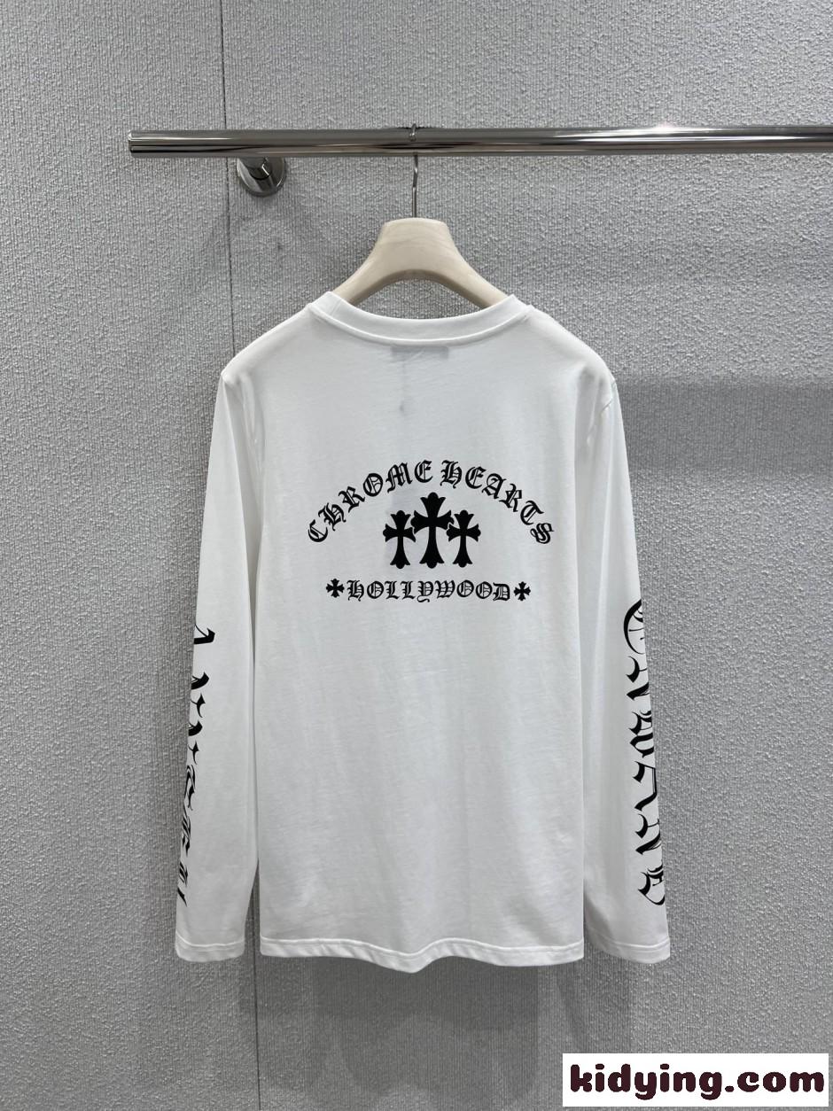 カジュアル プリント ロングスリーブTシャツ クロムハーツ Tシャツ 偽物 コットン ホワイト-1