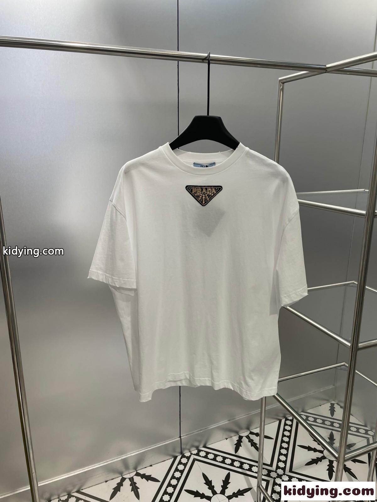 ベーシック おしゃれ ロゴ入り クルーネック プラダ Tシャツ コピー オーバーサイズ ジャージー ホワイト-0