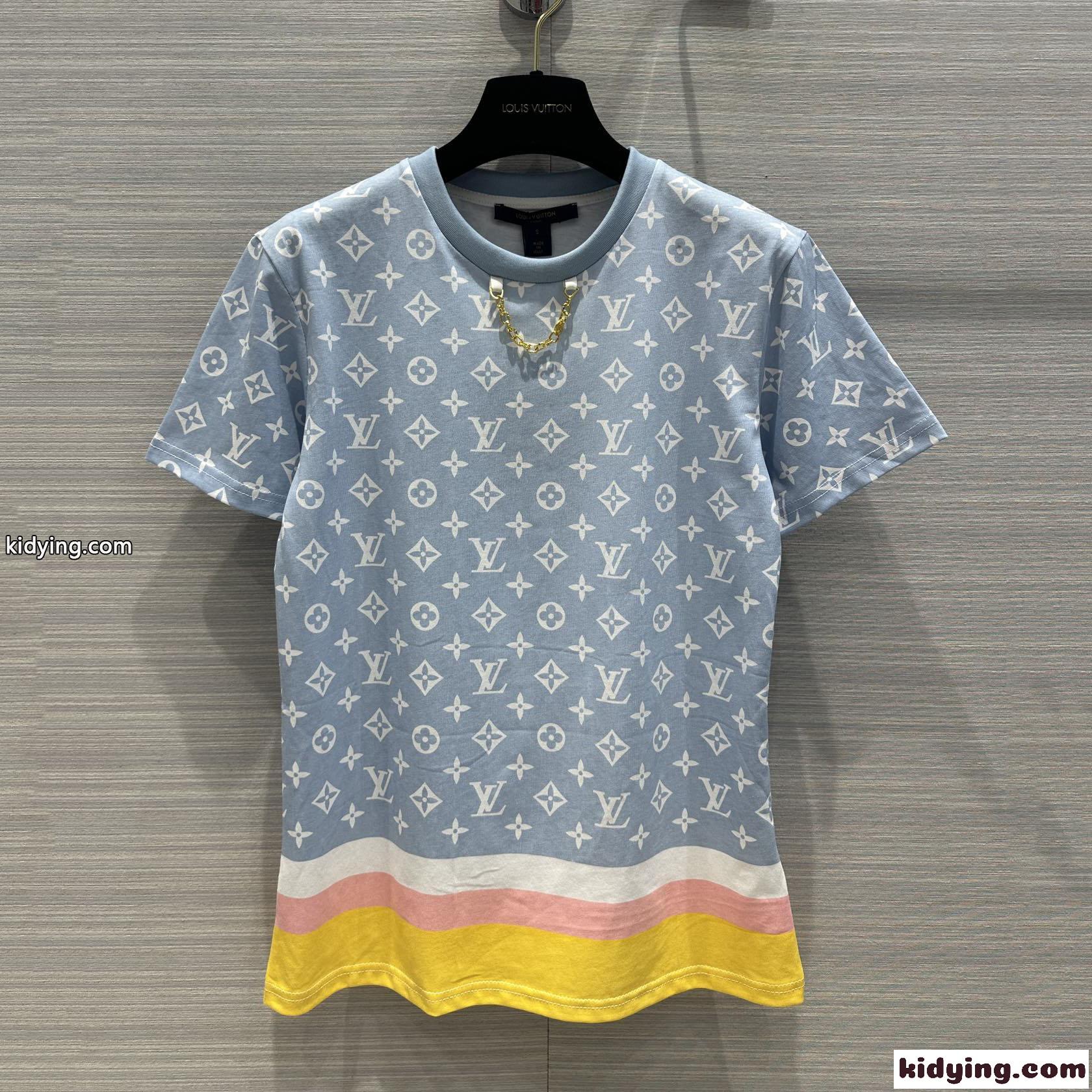 ストライプアクセントモノグラムTシャツ ルイ・ヴィトン Tシャツ コピー 半袖-1