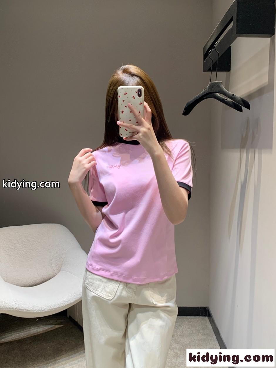 スタイリッシュ スクリプトロゴ リンガーTシャツ グッチ Tシャツ コピー ピンク-3
