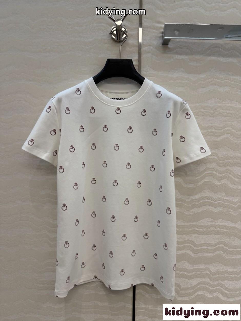 エルメス Tシャツ コピー 上品 カジュアル 半袖Tシャツ アノー・フィネス プリント ホワイト-1