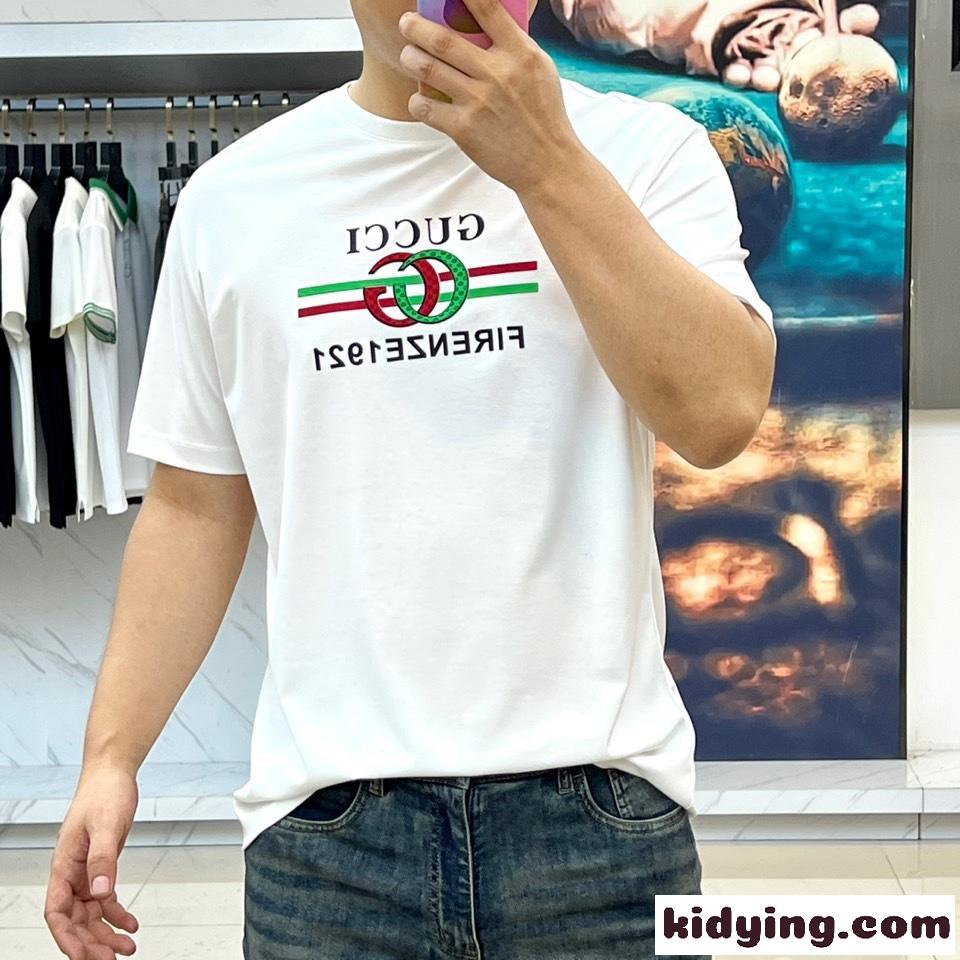 定番 カジュアル クルーネック グッチ Tシャツ 偽物 半袖トップス ホワイト-1