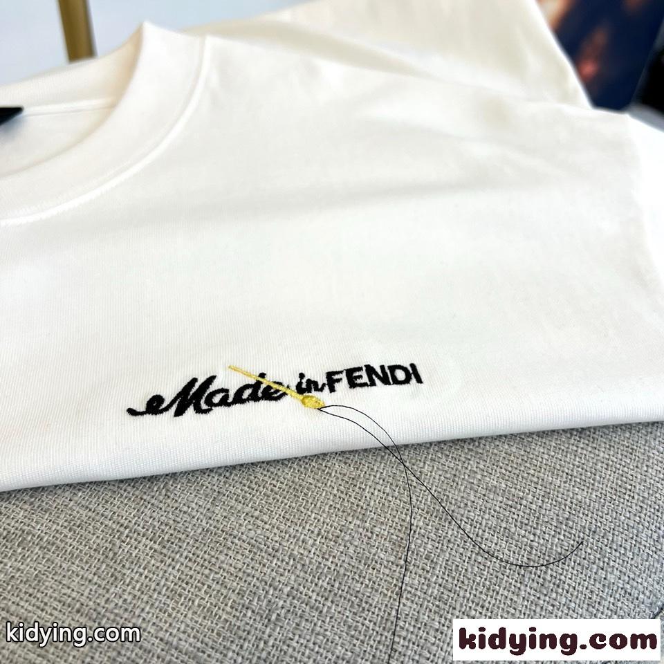 おしゃれ ロゴ 刺繍 クルーネック フェンディ 半袖Tシャツ コピー ホワイト-2