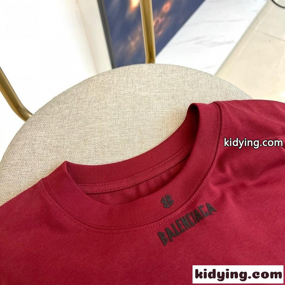 ミニロゴ オーバーサイズ 半袖Tシャツ バレンシアガ Tシャツ 偽物 レッド-2