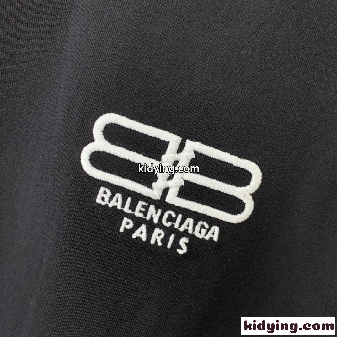 シンプル ロゴ 刺繍入り クルーネック コットン 半袖Tシャツ バレンシアガ Tシャツ コピー ブラック-3